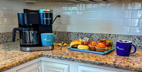 Brew your morning coffee in the Keurig (drip coffee pot or pods).