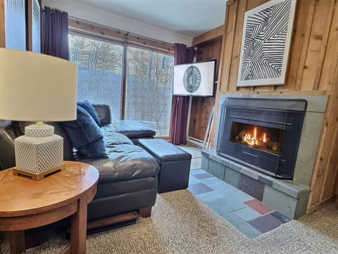 Inviting living room natural light. Note: The fireplace is not operational due to an issue with the chimney.