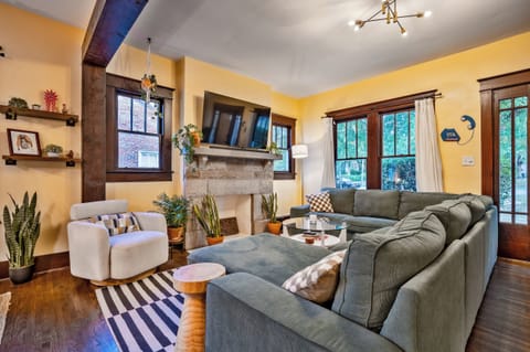 ample seating for 10 guests. fire place, and lots of natural light
