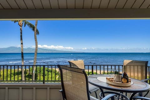 Enjoy your morning coffee or evening cocktails on this spacious lanai overlooking the sparkling blue waters