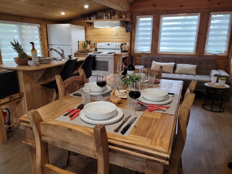 Dining room table all set for a great meal for four