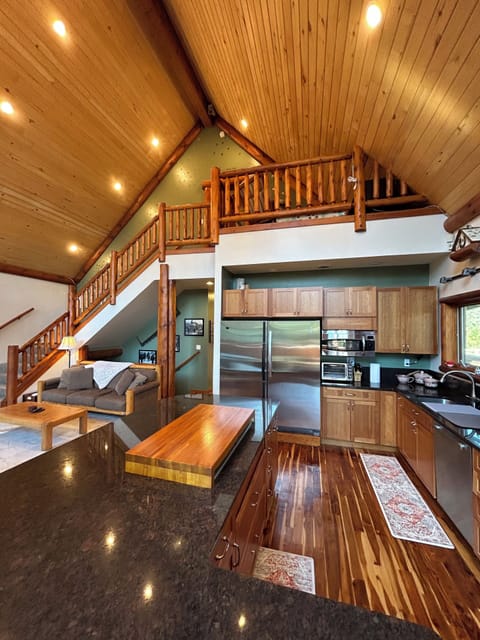 Kitchen in Lodge with extra large fridge and freezer