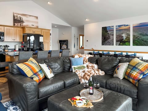 Curl up on the cozy leather sectional.