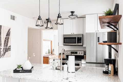 Full Modern and Remodeled Kitchen with everything you need to cook, bake and stay.