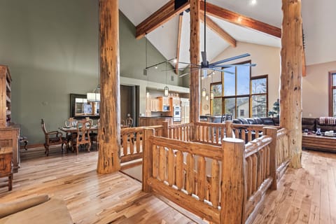 The open concept living, kitchen and dining areas.