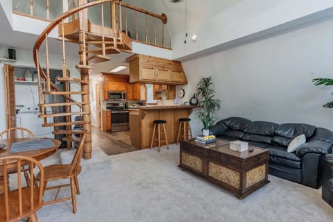 View of the open concept kitchen from the living room. 