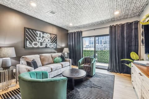 Living Room with Smart TV and patio access plus pull out queen sized sofa bed