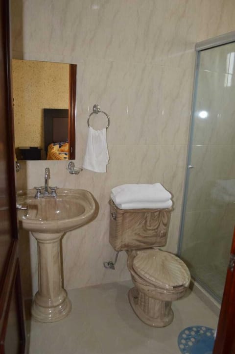 Shower, towels, soap, shampoo