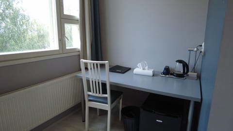 Table and small fridge