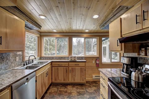 Fully stocked kitchen.