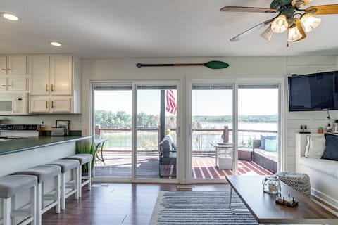 Glass sliding patio doors with built-in room darkening blinds.