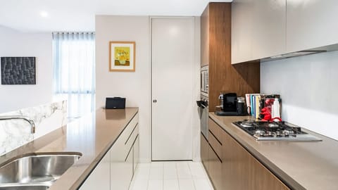 Spacious kitchen with ample counter space.