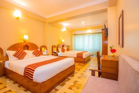 Double Room, 2 Queen Beds, Mountain View | Desk, laptop workspace, free WiFi