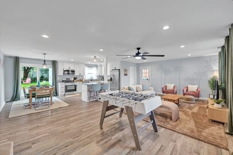 Foosball in the open floor plan living room