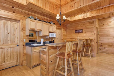 Recharge at the lower-level kitchenette counter between games