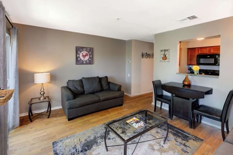 Living space with dining table