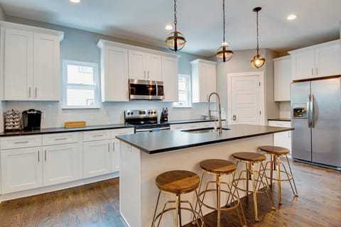 Kitchen with Keurig, toaster, blender, and more