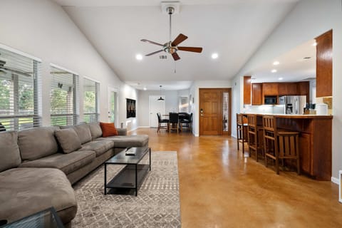 Relax with a movie on the queen sleeper sofa in the living room