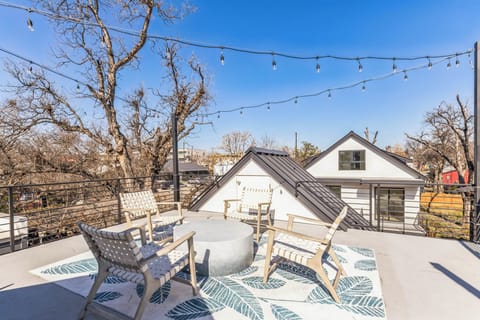 Rooftop deck with seating area