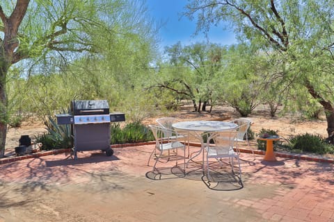 Back Patio with seating and propane grill
