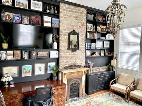 Our beautifully updated & renovated living room. Includes large smart TV & desk