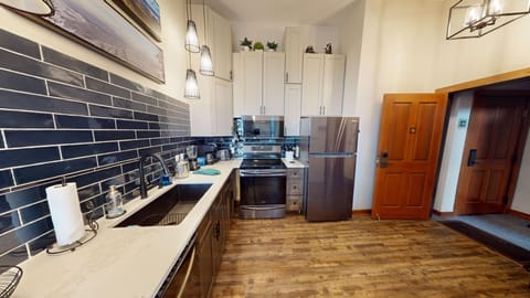 Indoors, Floor, Flooring, Hardwood, Refrigerator