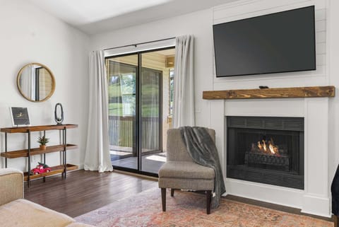 Curl up on the cozy queen sleeper sofa & enjoy a movie night by the fire