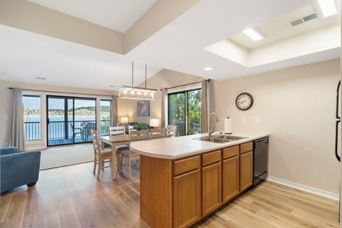 Kitchen, dining, and living area