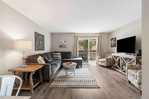 Cozy and spacious living area with TV