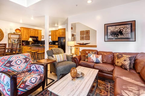 Vacation Rentals in Park City at Bear Hollow Village 5430: Living room with cozy fireplace
