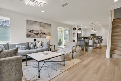 Panoramic view of our living area to the dining area and kitchen