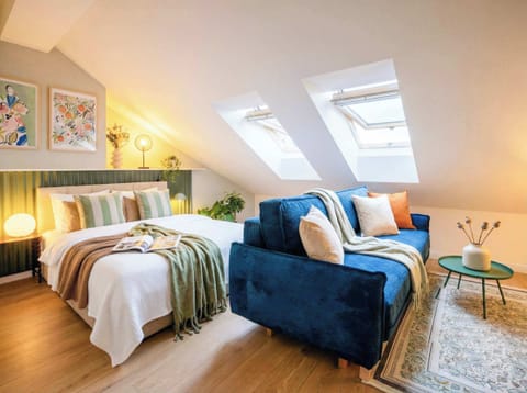 Modern apartment with artistic elements and comfortable furniture selected for high-quality rest for up to 4 people