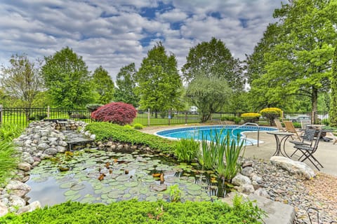 Backyard oasis with koi pond