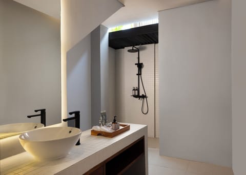 Shower, free toiletries, hair dryer, slippers