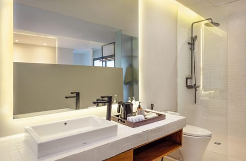 Shower, free toiletries, hair dryer, slippers