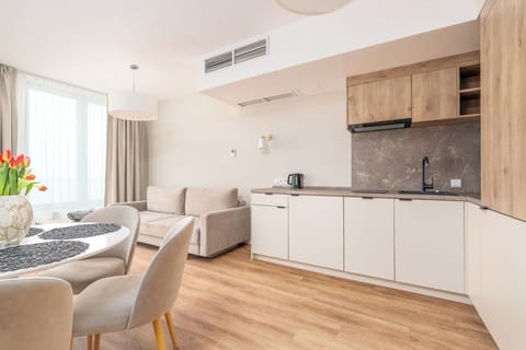 Deluxe Apartment, Balcony, Sea View | Private kitchen | Full-size fridge, stovetop, electric kettle, cookware/dishes/utensils