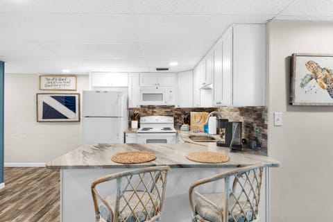 Bar seating for two in this well equipped kitchen