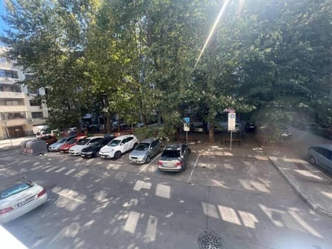 Голям безплатен паркинг точно под терасата на апартамента.
