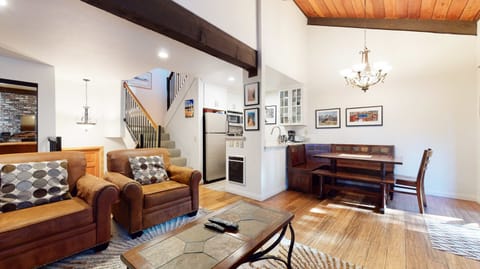 Living room with flat screen TV, gas fireplace and comfortable seating