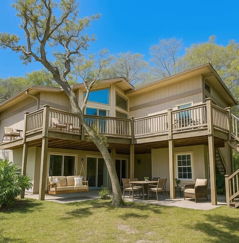 Large wrap around waterfront patios
