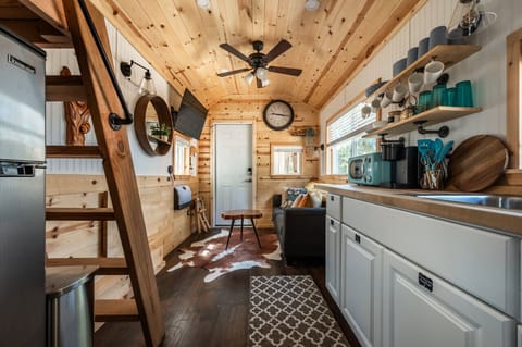 Cozy tiny home with a well-designed kitchen and living area.