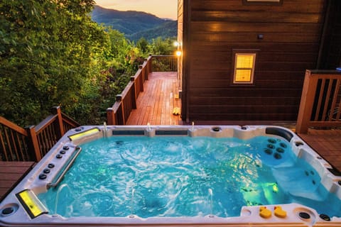Take in stunning mountain views from the swim spa.
