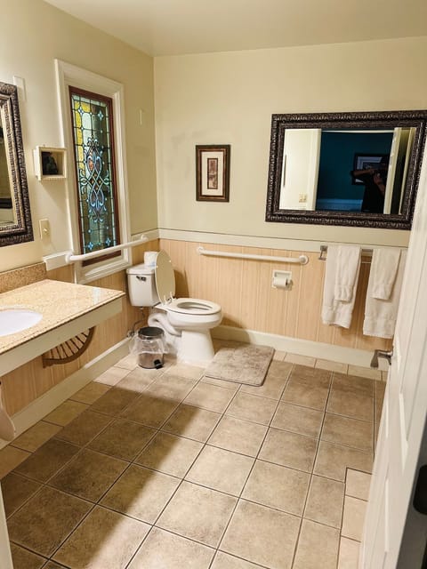 Combined shower/tub, free toiletries, hair dryer, towels