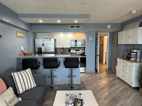 View of the kitchen from the living room.