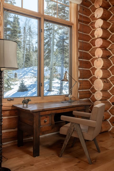 Desk with a view! Solid wood work desk in primary suite facing the mountains