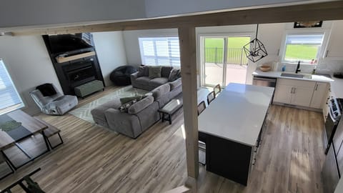 Kitchen and Family Room View from the stairs going to Second Floor
