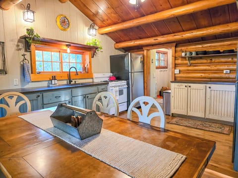 Our kitchen was designed with you in mind. The table is able to seat six and we have coolers you can borrow for your adventures in Island Park and Yellowstone. Coffee, crockpots, a griddle, and kitchen utensils are provided. 