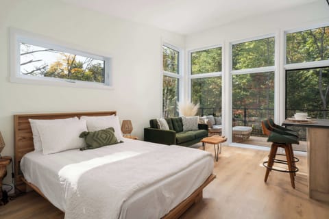 Enjoy a luminous all-in-one room with living area, kitchen, and sleeping space.