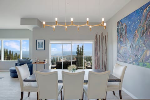 Dining table seats up to 8 people.