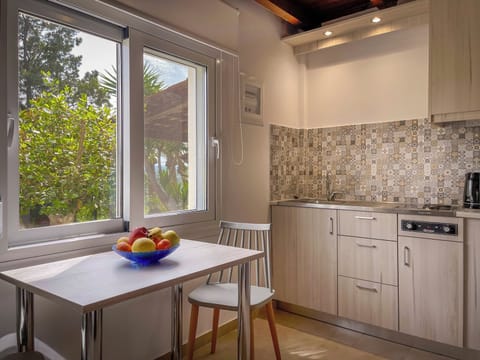 Mini-fridge, stovetop, cookware/dishes/utensils